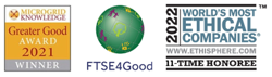 Vinder af Microgrid Greater Good Awards 2021 • I FTSE4Good Index Series for 6. år i træk • Blandt de 100 mest etisk ansvarlige virksomheder for 11. år i træk