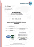 PTI og vores leverandører er klassificeret efter ISO 9001 standard.