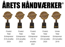 Nomineret til Årets Total Entreprenør i 2019, 2020, 2021, 2023 og 2024 (vinder i 2019)